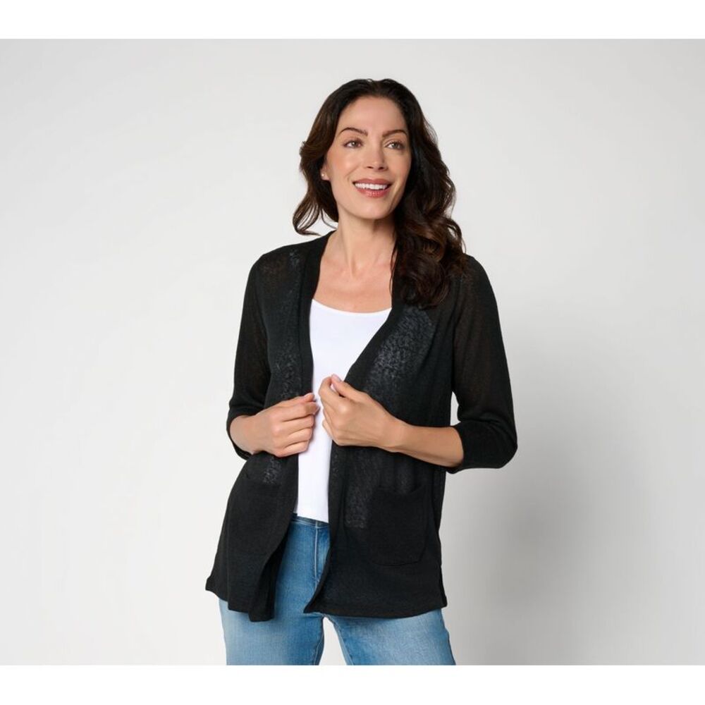 Denim & Co. Women's Top Plus Sz Sweater 1X Essentials Slub Knit Black